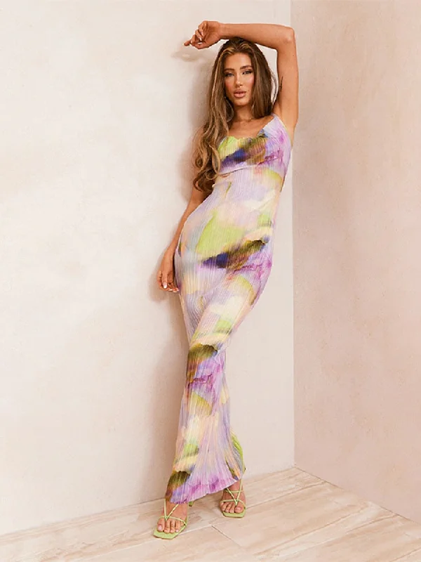 Tie-dyed Printed Pleated Maxi Dresses