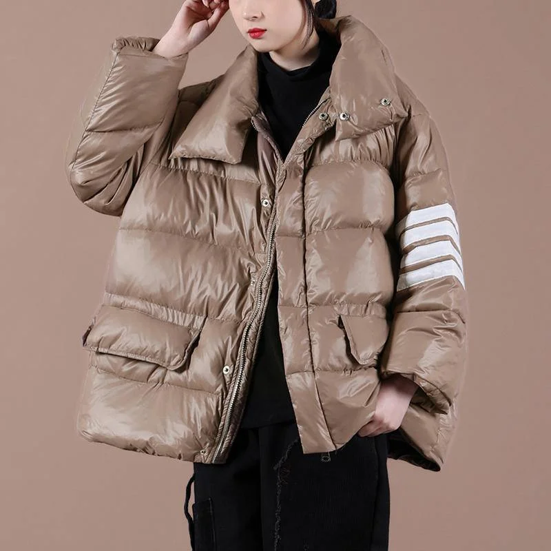 Warm snow jackets overcoat chocolate stand collar zippered goose Down coat