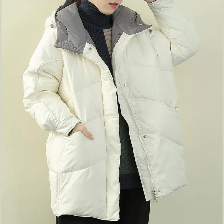 Elegant casual winter jacket overcoat hooded zippered down coat winter