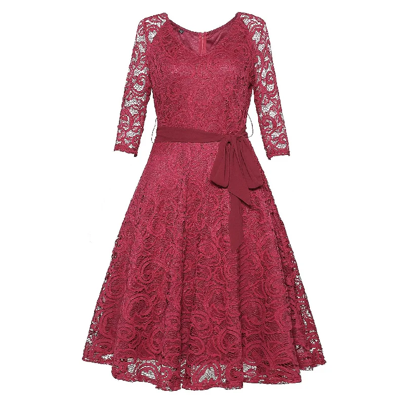 Vintage Round Neck Elegant Lace Dresses