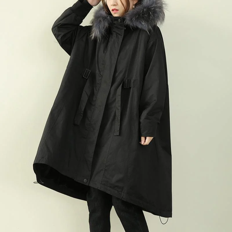 Casual oversized winter outwear black hooded faux fur collar winter parkas