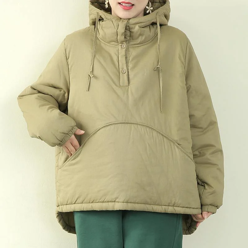 women plus size Jackets outwear light green hooded drawstring parka