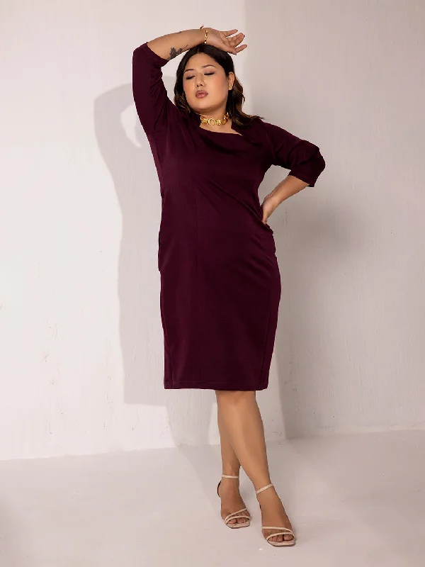 Pencil Stretch Dress - Wine