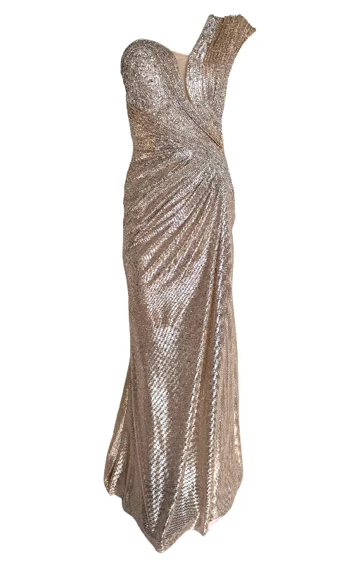 Waves Gold Shimmer One-Shoulder Party Dress