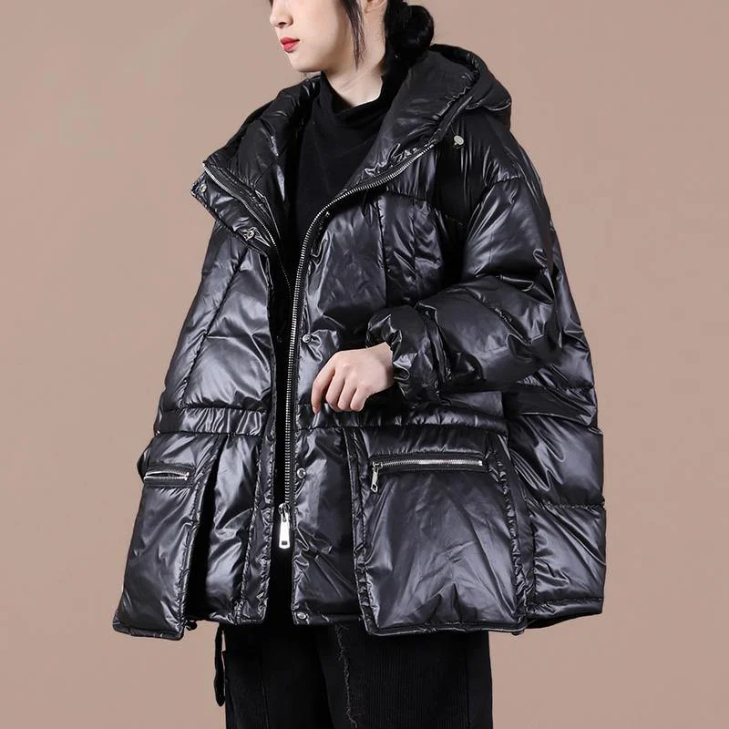 Casual black warm winter coat plus size clothing down jacket hooded zippered Casual overcoat