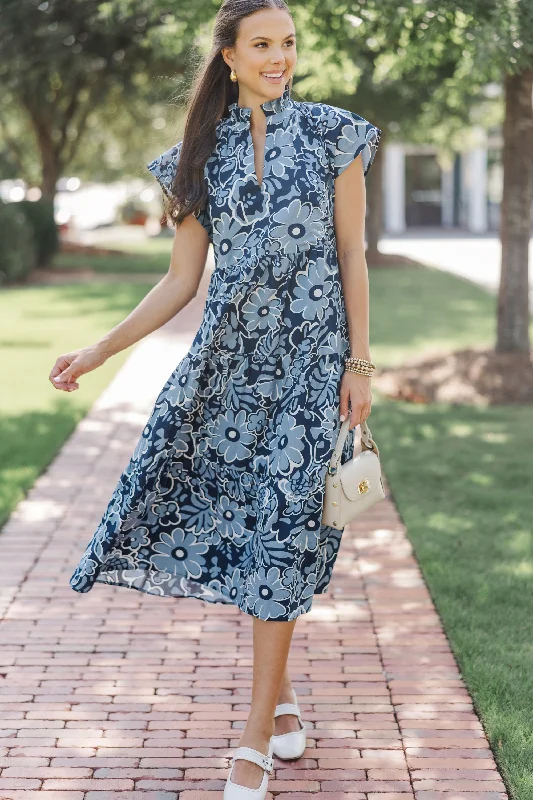 In Your Dreams Navy Blue Floral Midi Dress