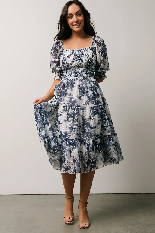 Hazel Eyelet Midi Dress | Navy