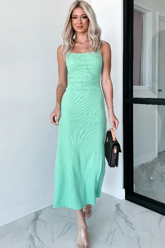 Hopelessly In Love Square Neck Midi Dress (Sweet Mint)