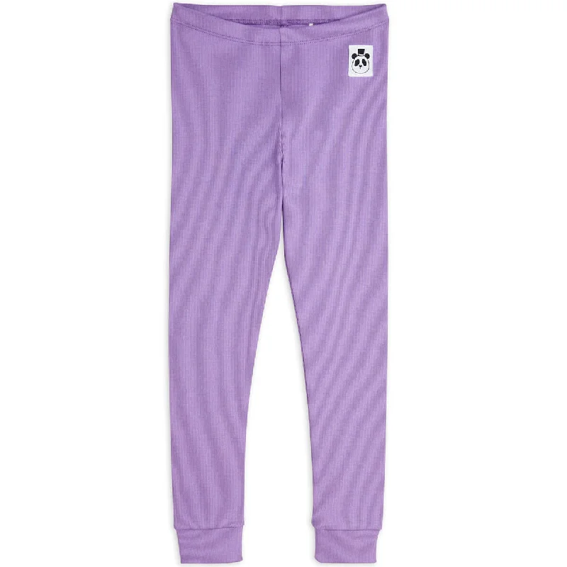 Solid Rib Leggings in Purple by Mini Rodini