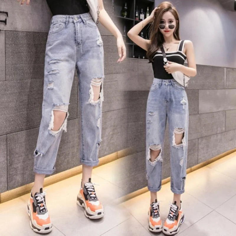 Woman Jeans High Waist Ripped Jeans 2020 Sale Items For Clothes Wide Leg Denim Clothing Blue Streetwear Fashion Vintage Pants