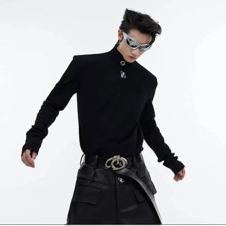 Metal Logo Slim Fit High Collar Pullover