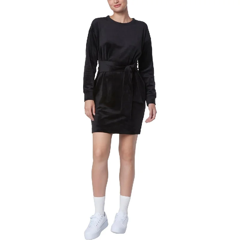 Andrew Marc Womens Velvet Tie Waist Mini Dress