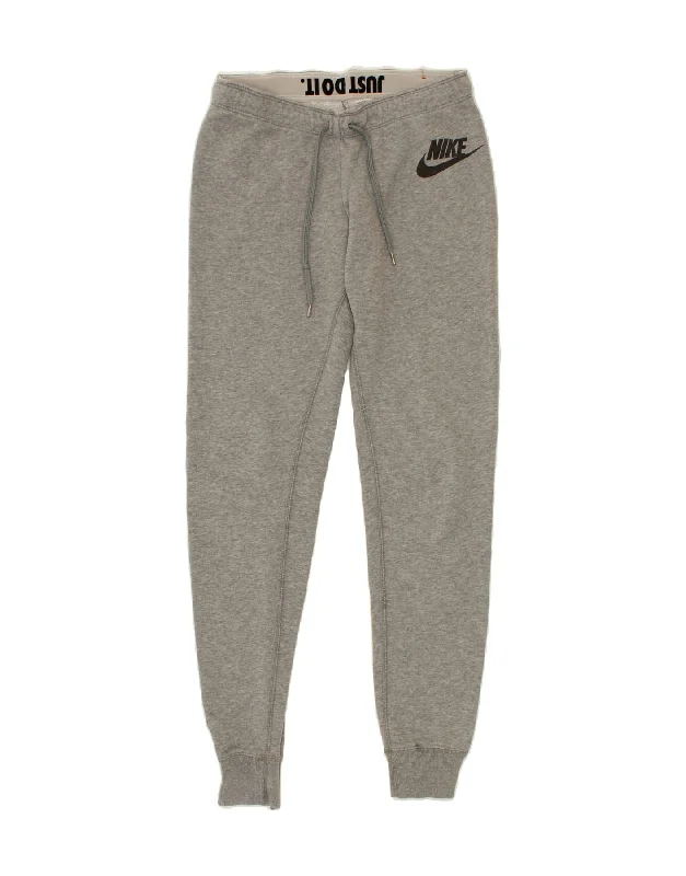 NIKE Womens Graphic Tracksuit Trousers Joggers UK 14 Medium  Grey Cotton