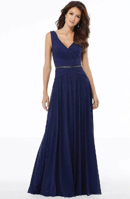 MGNY By Mori Lee - 72131SC Pleated Sleeveless V-neck Long Dress