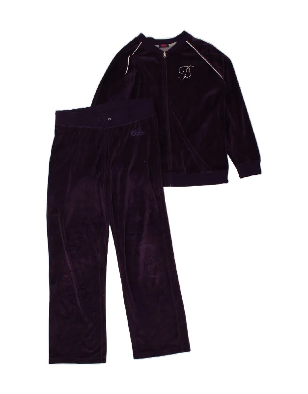 BUFFALO Womens Velour Full Tracksuit UK 14/16 Large  Purple Cotton