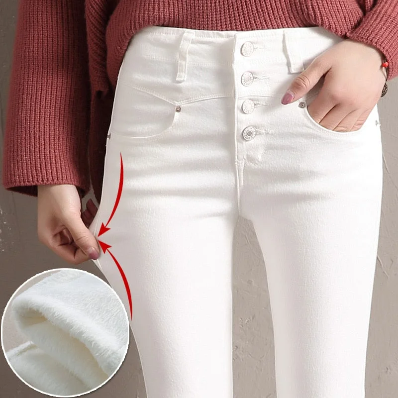 Women Velvet Jeans Denim Pant 2019 Winter Female Sexy Elastic Stretch Thick Warm Skinny Velvet Denim Pencil Pants Jeans Trousers