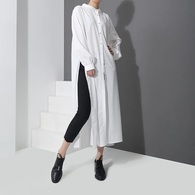 White Simple Fashion Fall Long Shirt Dresses