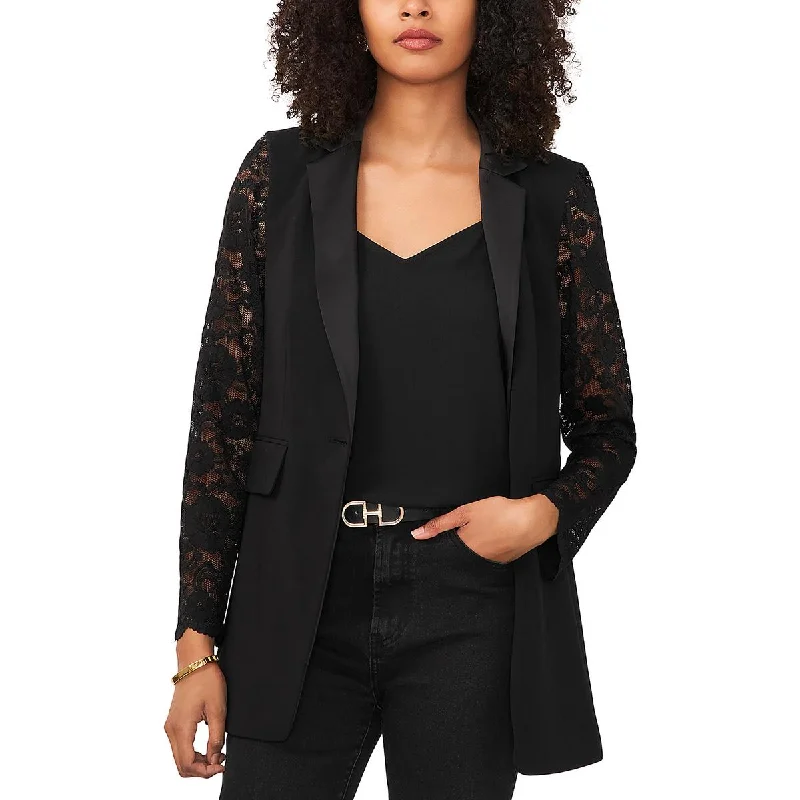 Vince Camuto Womens Mixed Media Lace Sleeve One-Button Blazer