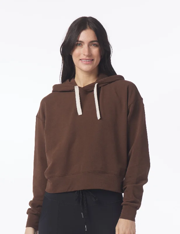 Vintage Oversized Cropped Hoodie: Espresso