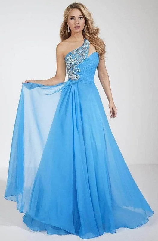 Panoply - 14622 Embellished Asymmetrical Long Gown - 1 pc Turquoise In Size 2 Available