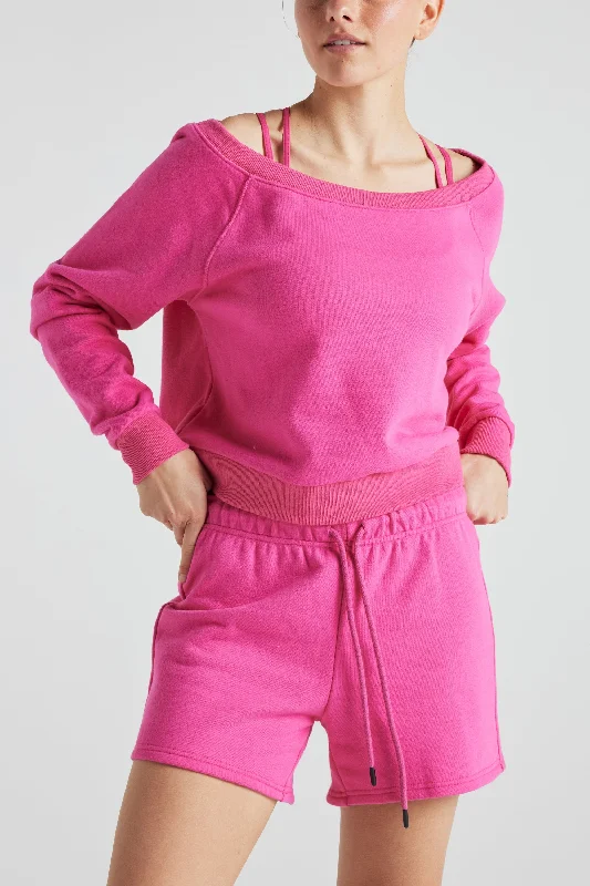 Electric Fleece Off Shoulder Sweatshirt - Pink Yarrow