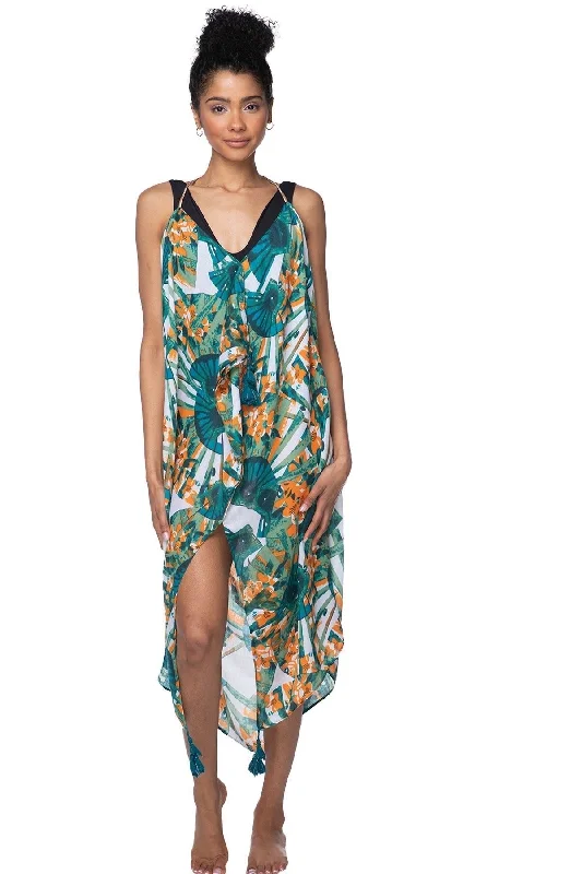 Maxi Halter Sundress Coverup in Asian Garden Print