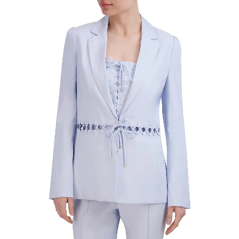 BCBGMAXAZRIA Womens Linen Blend Lace Up Suit Jacket