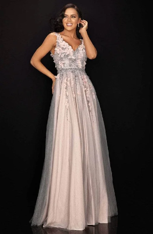 Terani Couture - 2011P1207 Embellished Sleeveless Prom Dress - 1 pc Silver Blush In Size 12 Available