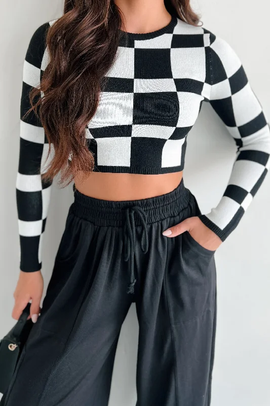 Supplying The Demand Checker Knit Long Sleeve Top (Black)