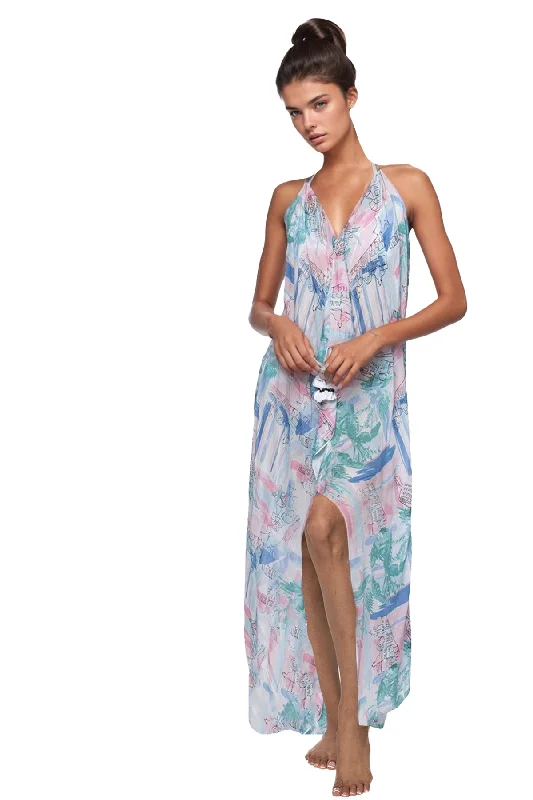 Maxi Halter Sundress Coverup in World Traveler Print