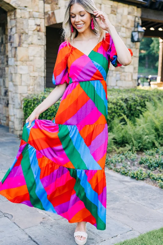 Looking Forward Rainbow Striped Maxi Dress