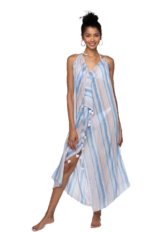 Maxi Halter Sundress Coverup in Beach Waves Print