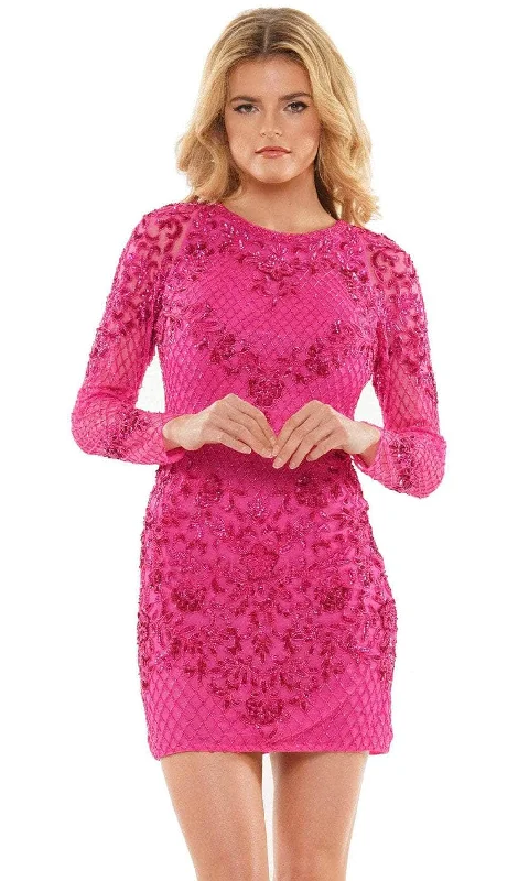 Colors Dress 2808 - Beaded Long Sleeve Cocktail Dress