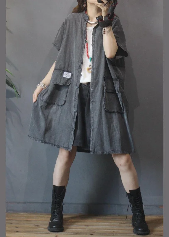 Vintage Large Pocket Grey Denim Dress