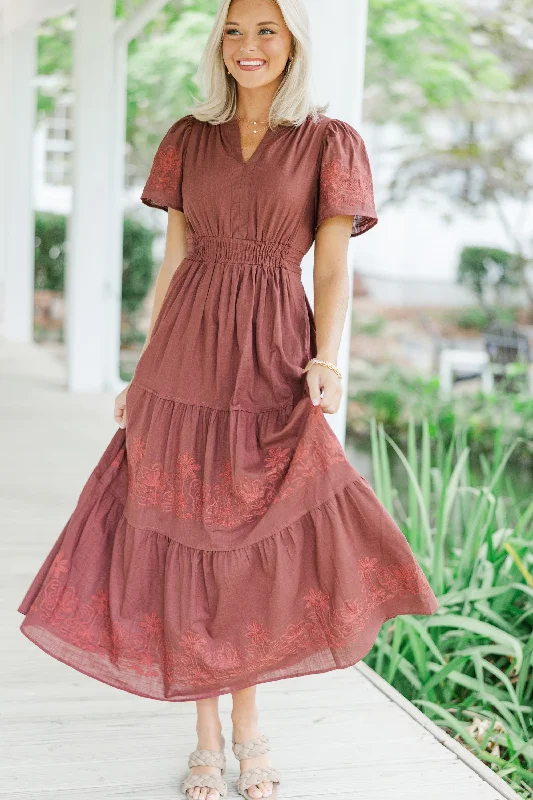 It's A Dream Burgundy Red Embroidered Maxi Dress