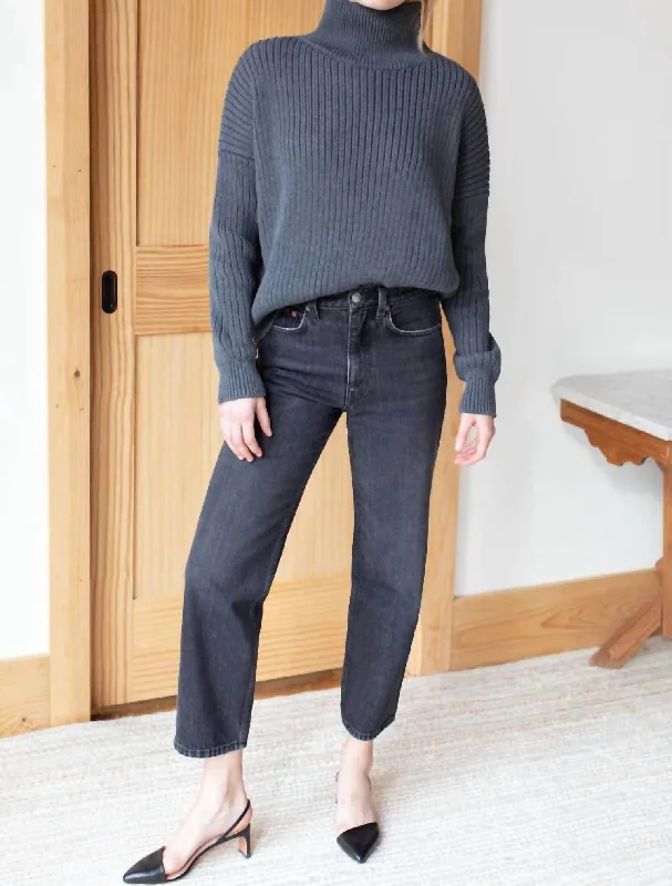 Carolyn Funnel Neck Sweater In Charcoal