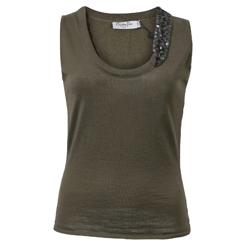 Christian Dior Vest with Sequined Details in Brown Cotton