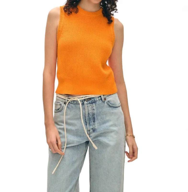 Cotton Blend Ribbed Shell Sweater In Tangerine