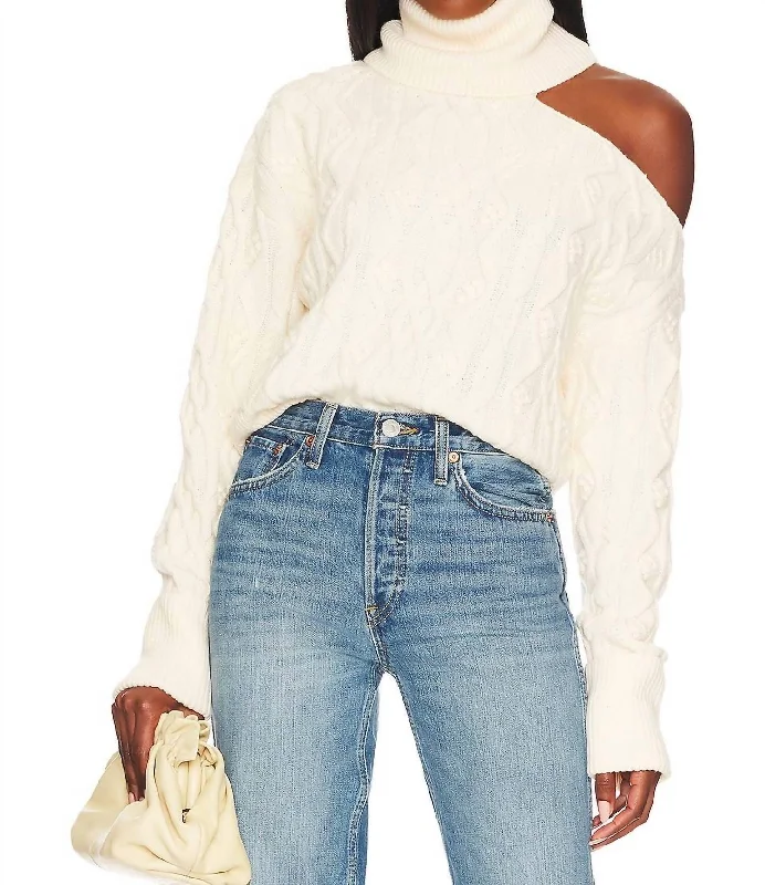 Cropped Cable Raundi Sweater In Ivory