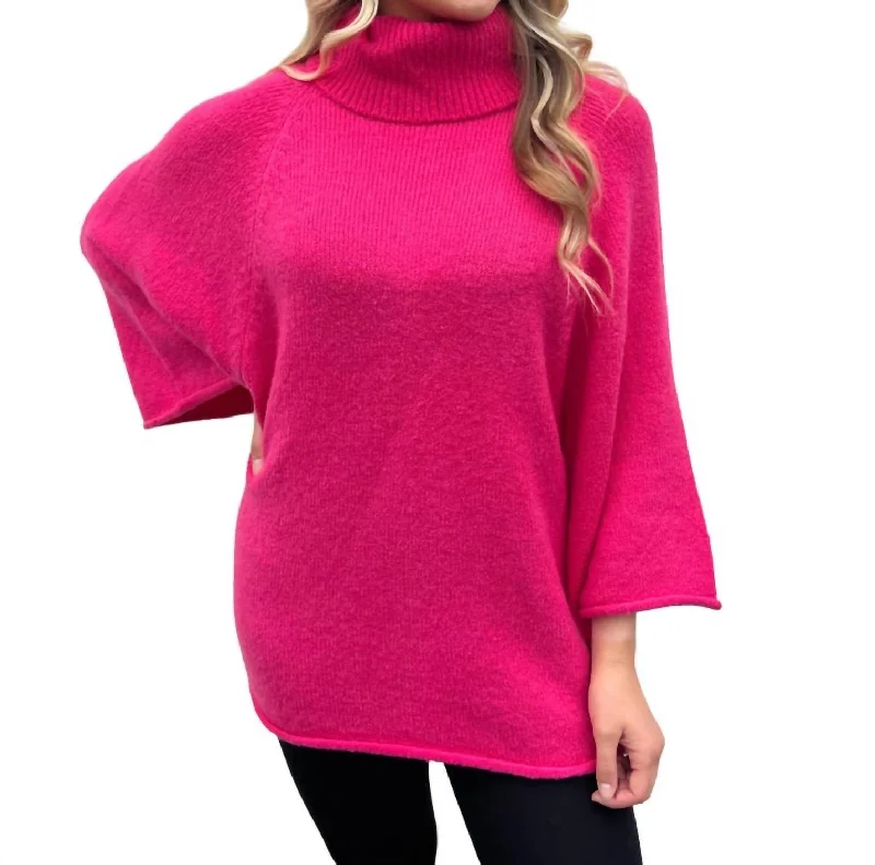 Dolman Turtleneck Sweater In Hot Pink