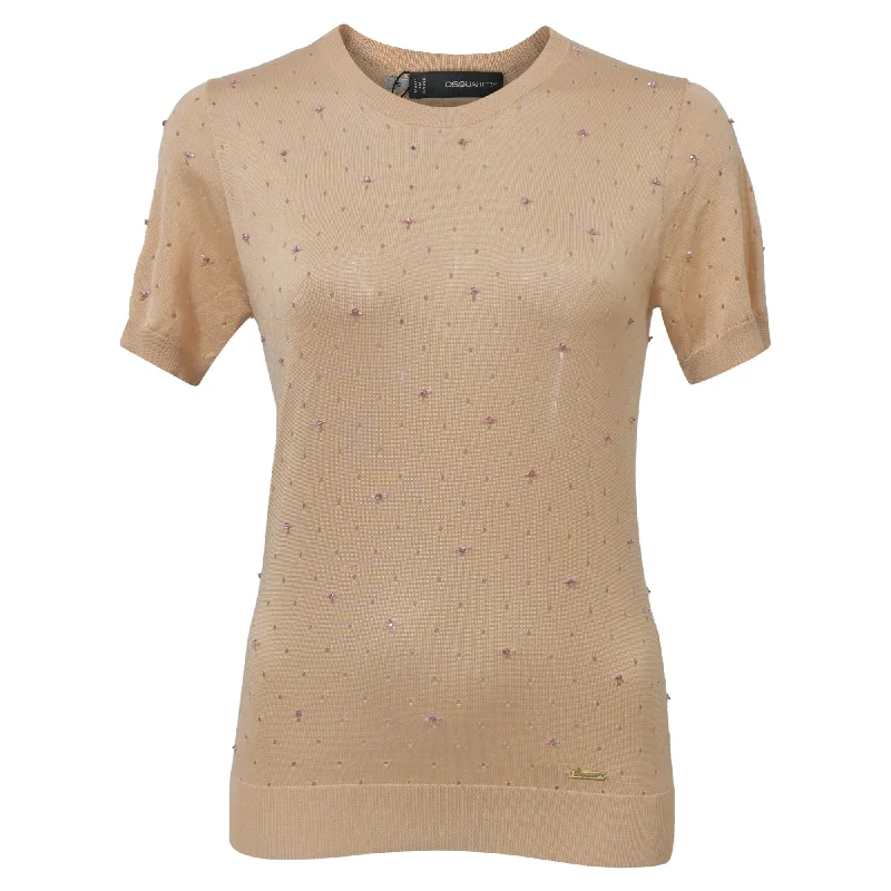 Dsquared2 Bead-Embellished Top in Nude Cotton