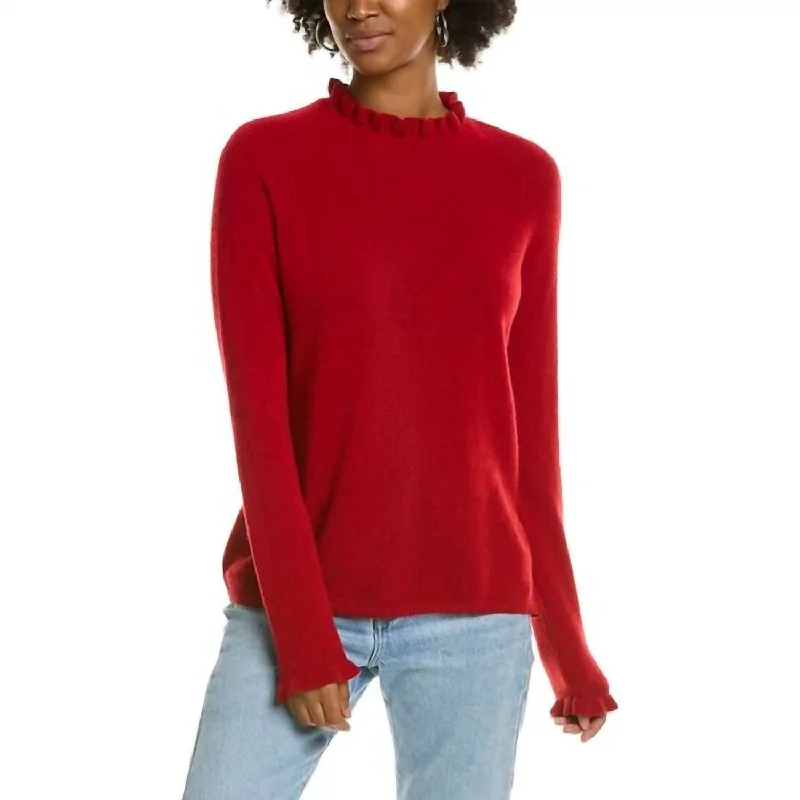 Grace Ruffle Trim Pullover In Crimson