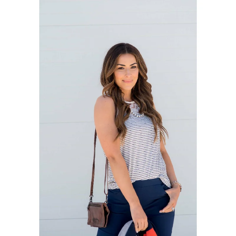 Lace Top Detailed Striped Tank