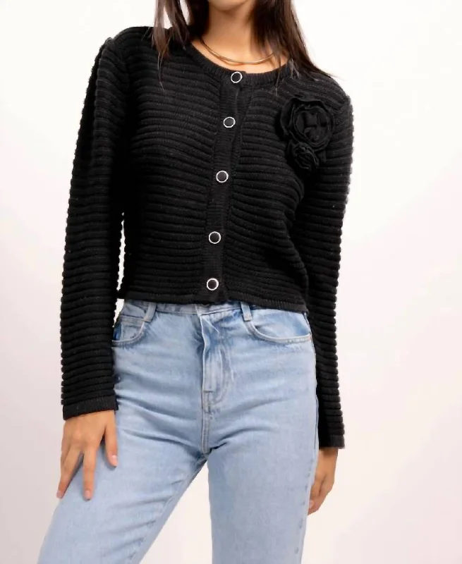 Leo Rosette Cardigan In Black