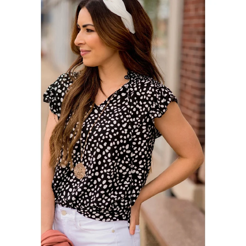 Leopard Tie Neck Flutter Tank