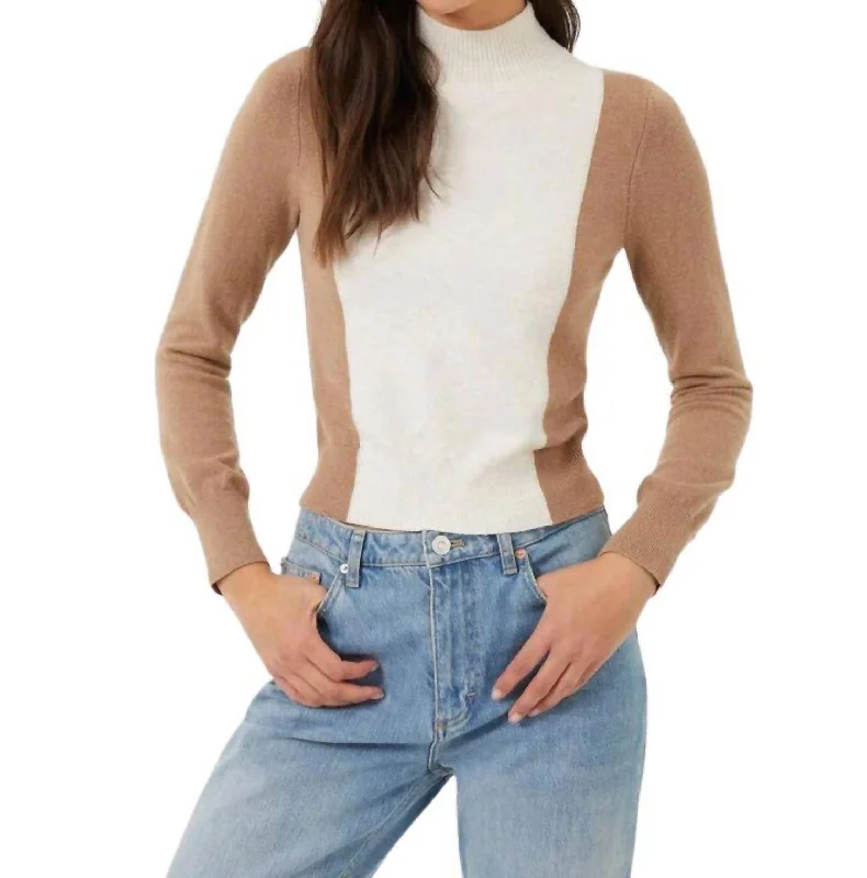 Libby Color Block Jumper Top In Camel/oat