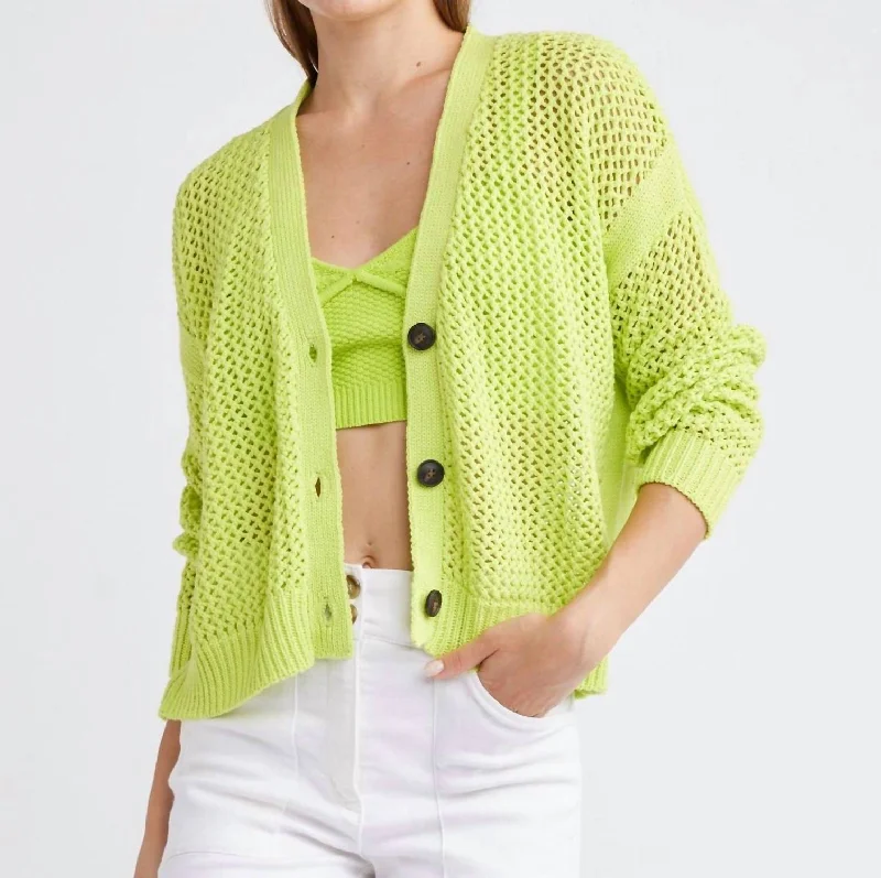 Maggie Fishnet Cardigan In Citron