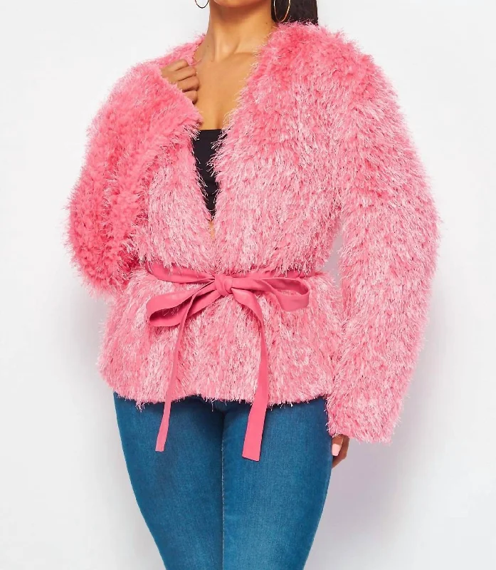 Noemi Pink Shaggy Cropped Cardigan