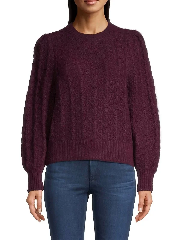 Puff Sleeve Sweater In Black Cherry