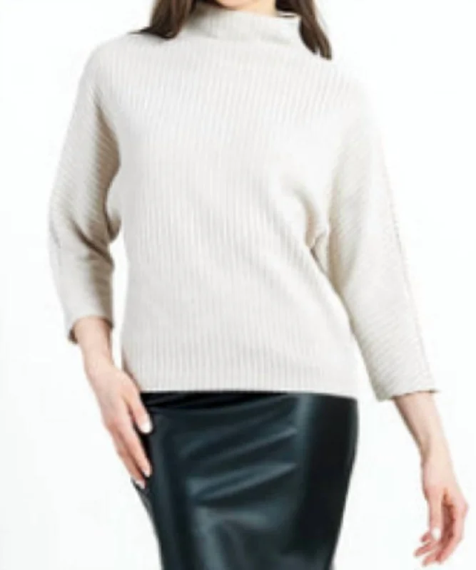 Ribbed Funnel Neck Sweater In White